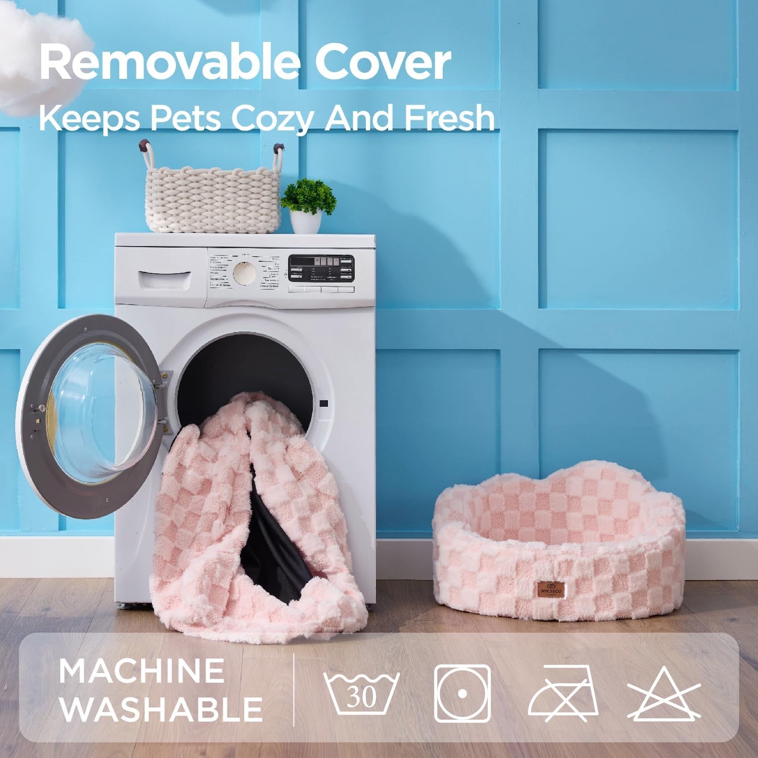 Cloud Dog Bed for Small Dogs & Cats, Washable Pet Bed with Orthopedic Foam and Removable Checkered Plush Pad, Non-Slip Bottom for Indoor Puppies and Kittens, 22X20 Inch, Pink