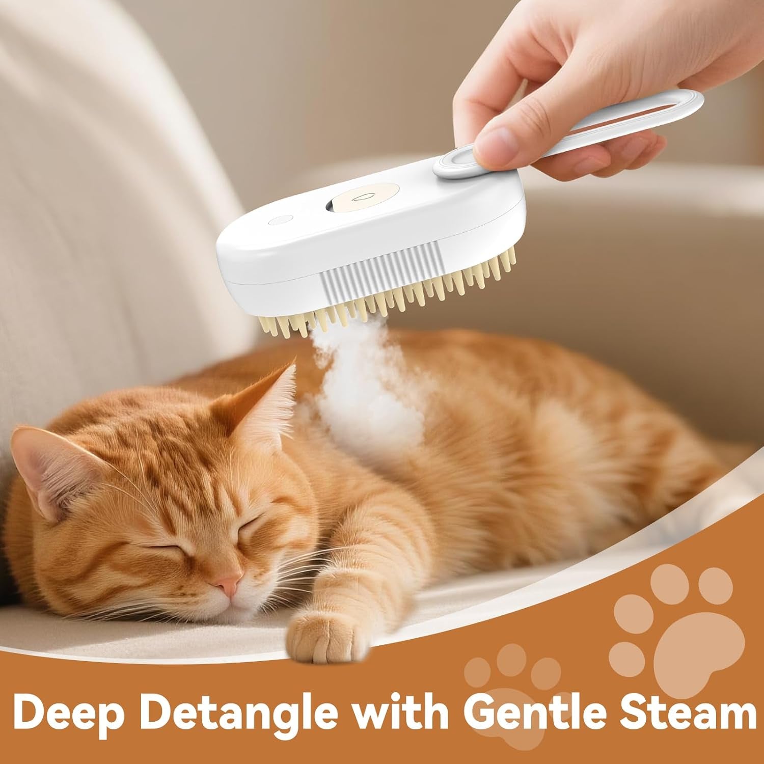 4 in 1 Pet Steam Brush for Shedding,Rechargeable Cat Brushes for Indoor Cats,Quiet Detangling Brush for Long Haired Cats and Dogs(White)