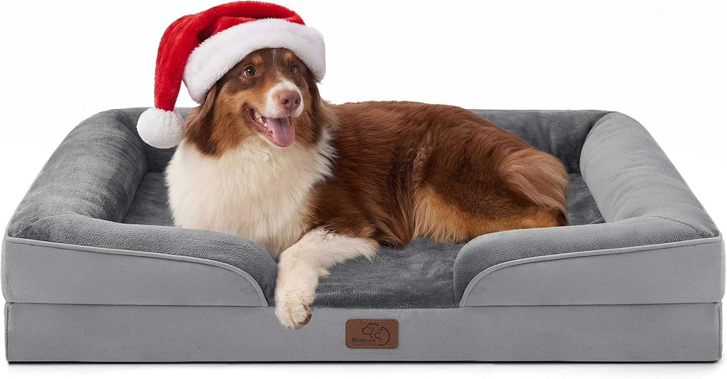 Orthopedic Dog Beds Large Sized Dog - Washable Large Dog Cat Bed Waterproof, Comfort Dogs Couch Sofa with Washable Removable Cover, Pet Bed with Nonskid Bottom, Grey, 35"
