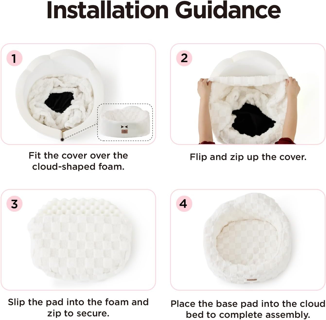 Cloud Dog Bed for Small Dogs & Cats, Washable Pet Bed with Orthopedic Foam and Removable Checkered Plush Pad, Non-Slip Bottom for Indoor Puppies and Kittens, 22X20 Inch, Pink