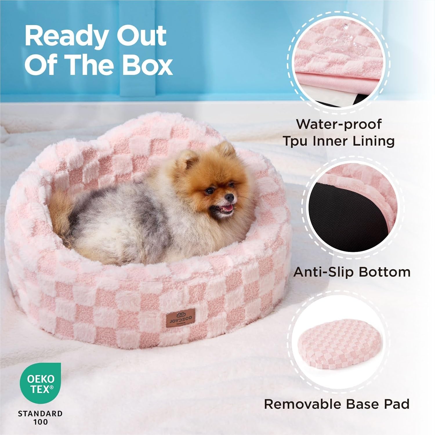 Cloud Dog Bed for Small Dogs & Cats, Washable Pet Bed with Orthopedic Foam and Removable Checkered Plush Pad, Non-Slip Bottom for Indoor Puppies and Kittens, 22X20 Inch, Pink