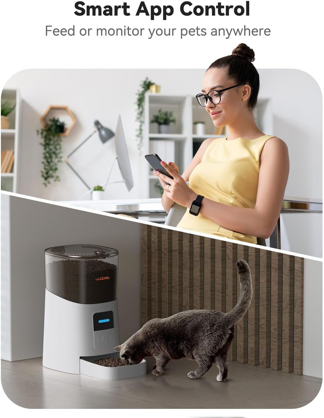6L Automatic Cat Feeder, Wifi Automatic Dog Feeder with APP Control for Remote Feeding, Cat Food Dispenser with Low Food Sensor and Voice Recorder, up to 15 Meals per Day
